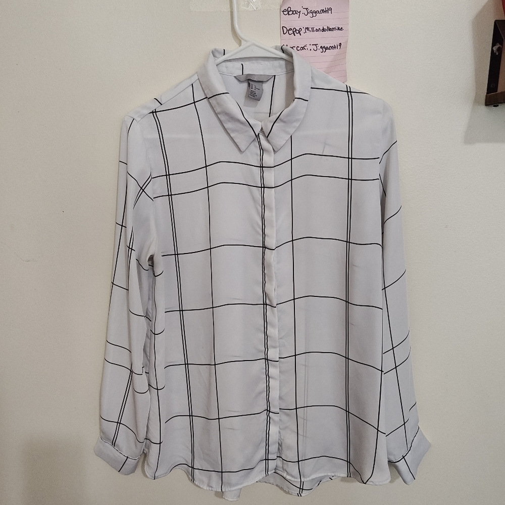 Womens H&M white button up shirt Pre-Owned Size 12 Long Sleeve Blouse